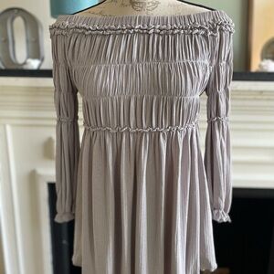 Allie Rose Women’s Ruched Off-Shoulder Smocked Ruffle Long Sleeve Tunic Top NWT
